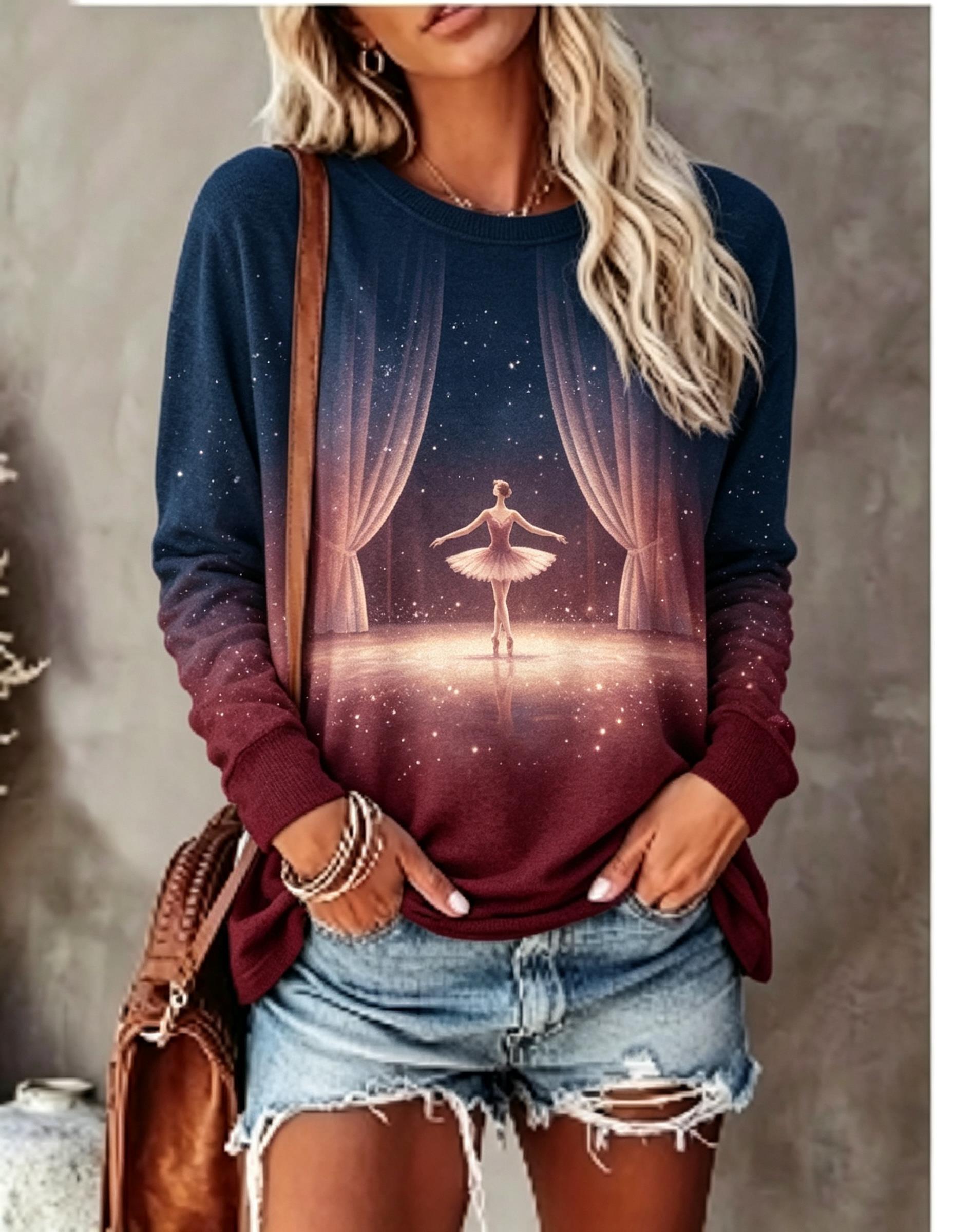 T-Shirts - Dames T-shirt met lange mouwen, balletdanseres,